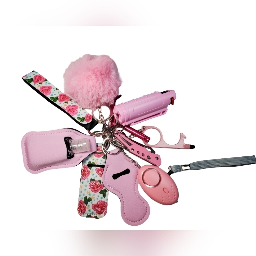 11 piece self defense keychain pink roses